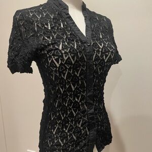 Anne Fontaine Black Geometric Lace Button-Down Shirt